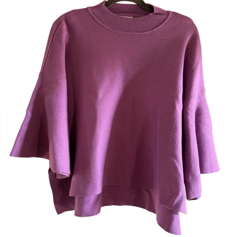 NWOT ZENANA Mock Neck High Low Sweater With Bell Sleeves Purple Large